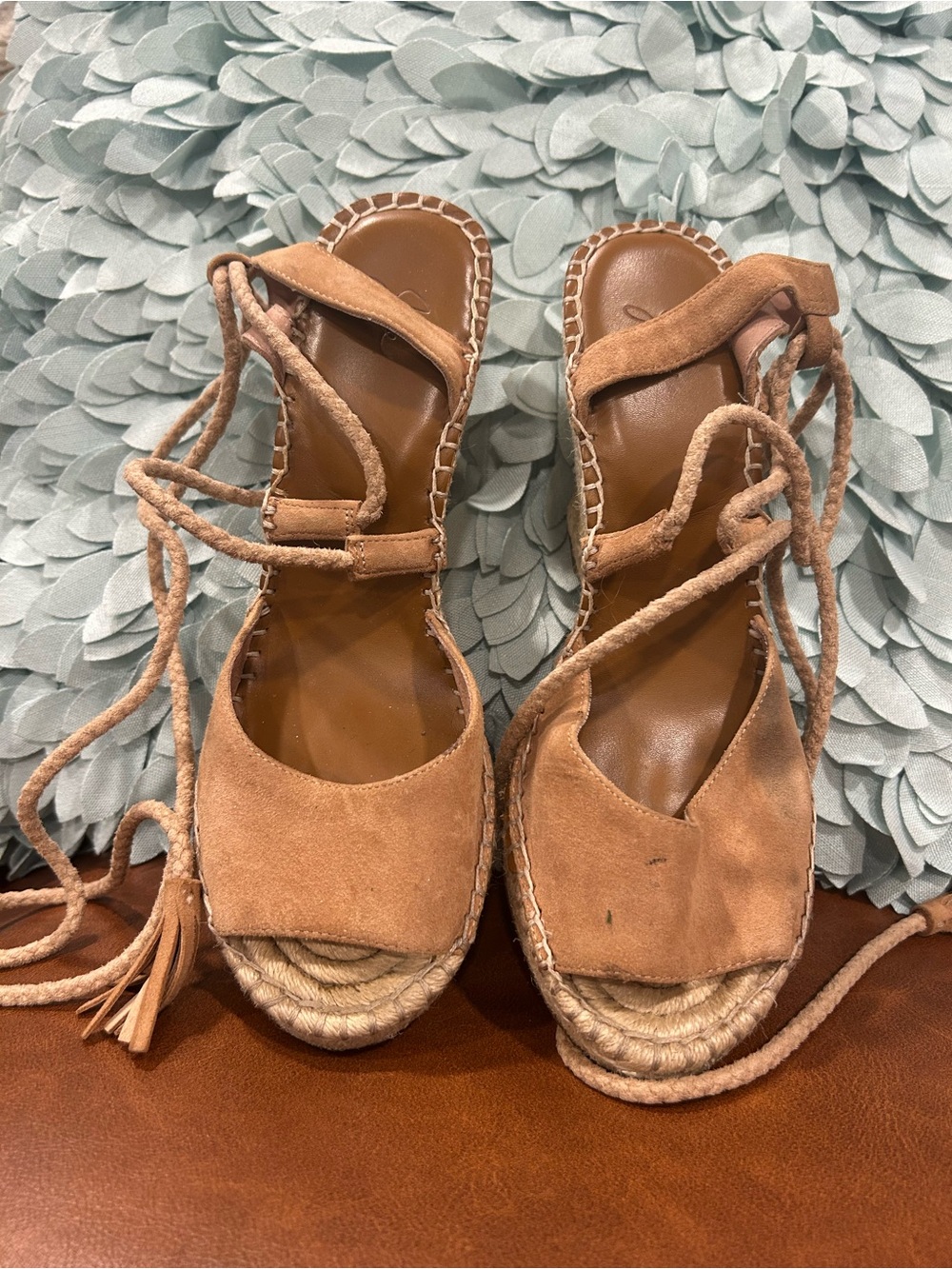 Joie Tan Suede Lace-Up Espadrille Sandals